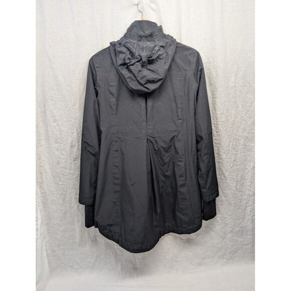 Modetta womens size Medium black geometric rain jacket wind breaker, hood zip T8 - Picture 6 of 14